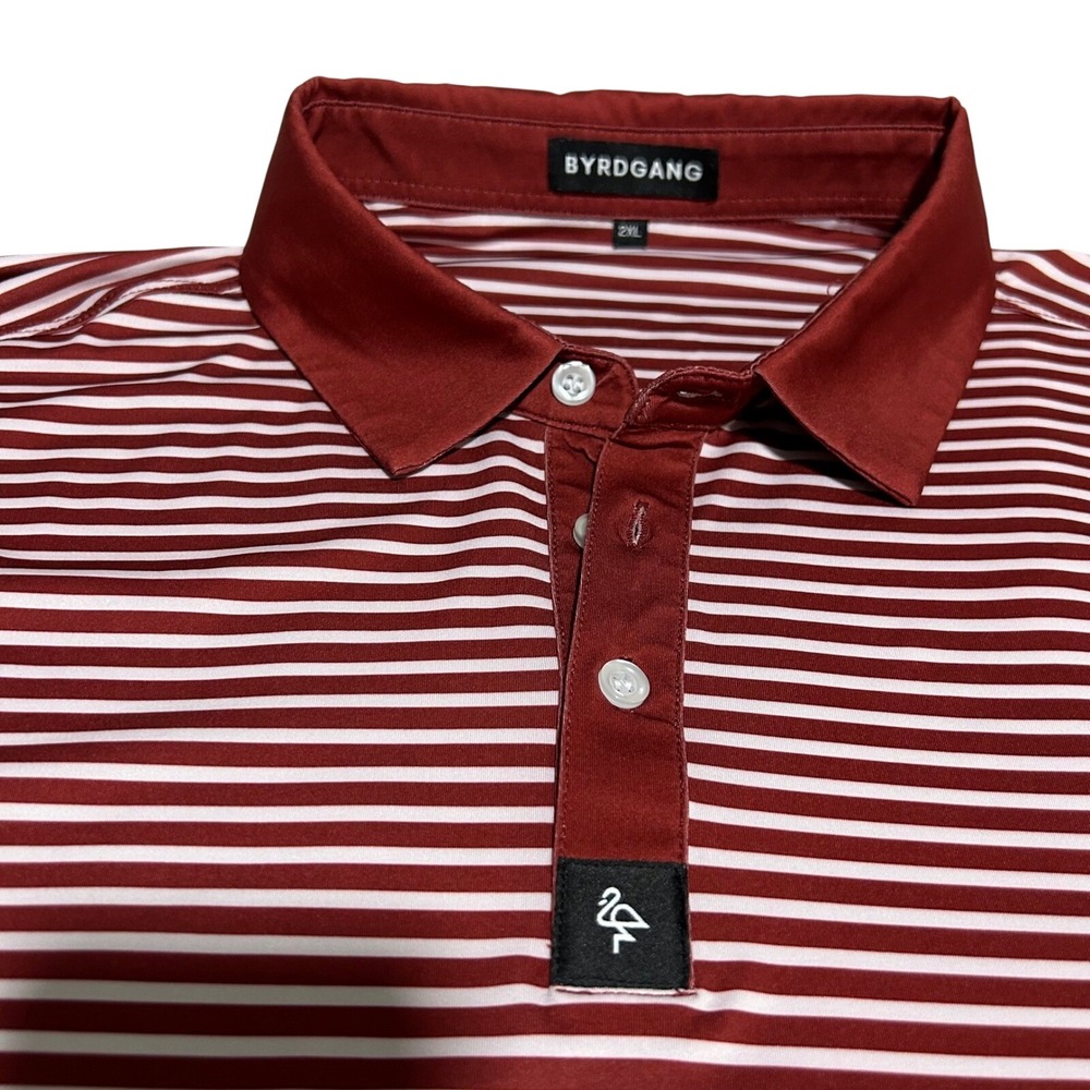 Byrdgang Polo Shirt Mens 2XL Red White Striped Performance Short Sleeve Golf